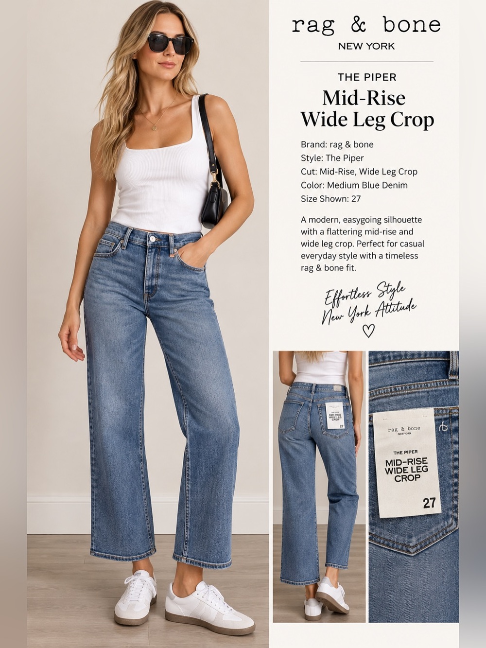 rag & bone Mid-Rise Wide Leg Crop Jeans in Medium Blue Denim + A GIFT 🎁